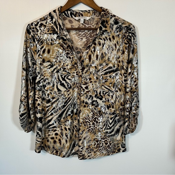 Emily Daniels Animal Print Blouse Size Large - Picture 1 of 8